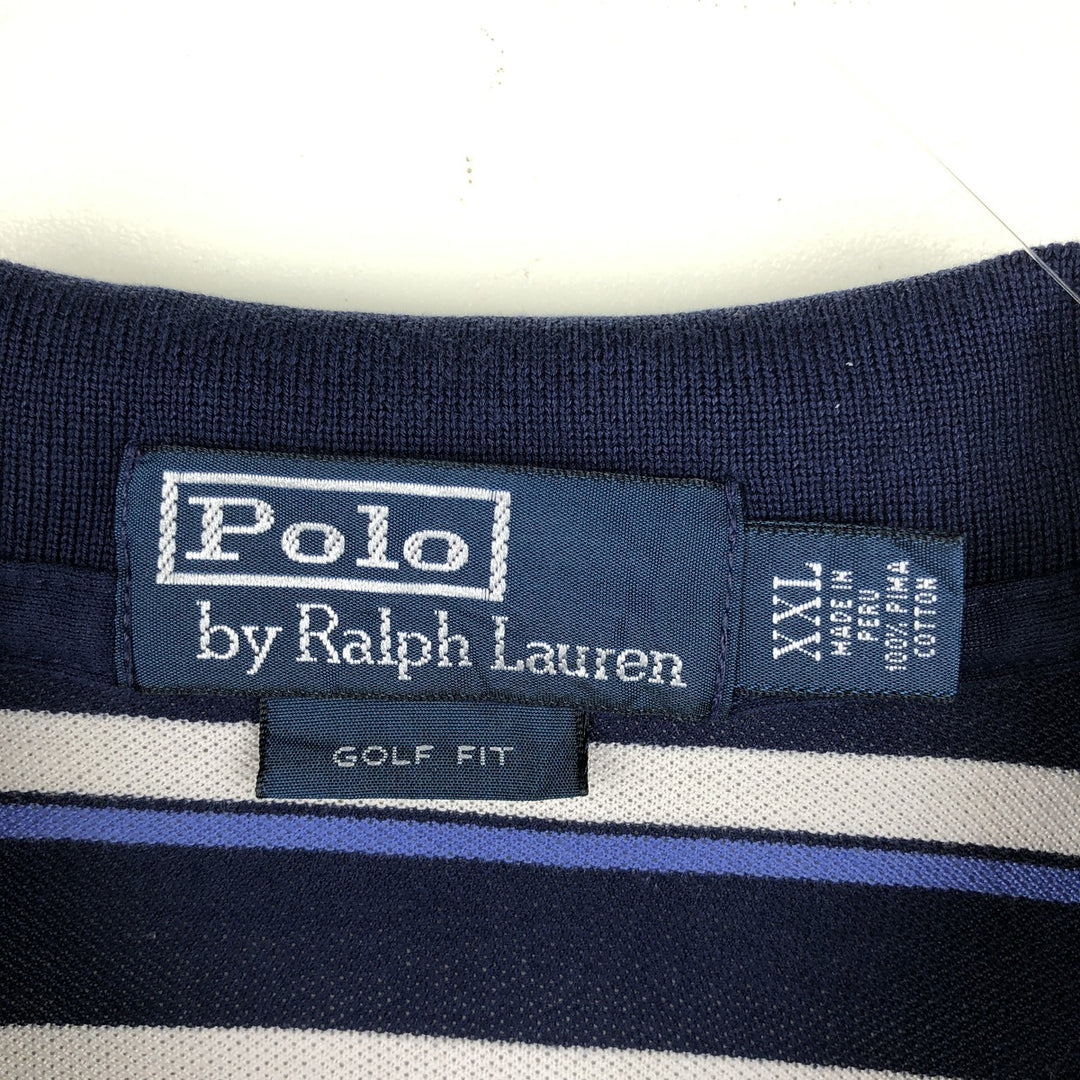 Ralph Lauren POLO by Ralph Lauren GOLF FIT Multi-stripe Short-Sleeve Polo Shirt, Men's XXL equivalent. Pima Cotton navy blue type Vintage Second Hand