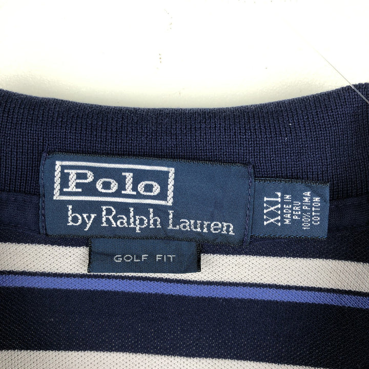 Ralph Lauren POLO by Ralph Lauren GOLF FIT Multi-stripe Short-Sleeve Polo Shirt, Men's XXL equivalent. Pima Cotton navy blue type Vintage Second Hand