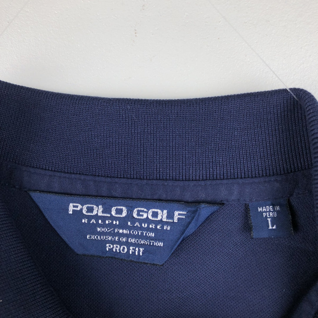 Ralph Lauren POLO GOLF PRO FIT Short-Sleeve Polo Shirt, Men's Size L (approx.) Pima Cotton navy blue type Vintage Second Hand