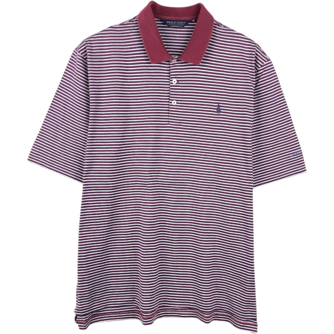 Ralph Lauren POLO by Ralph Lauren GOLF FIT Multi-stripe Short-Sleeve Polo Shirt, Men's Size XL (approx.) Pima Cotton red type Vintage Second Hand