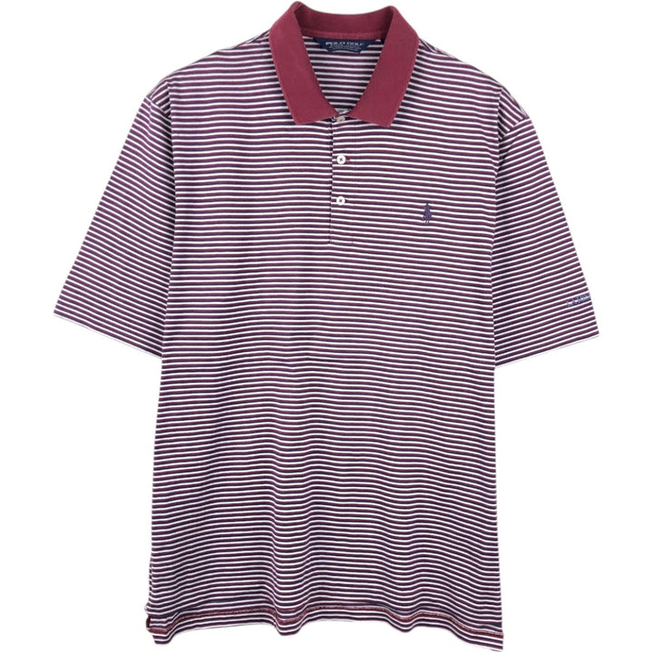 Ralph Lauren POLO by Ralph Lauren GOLF FIT Multi-stripe Short-Sleeve Polo Shirt, Men's Size XL (approx.) Pima Cotton red type Vintage Second Hand