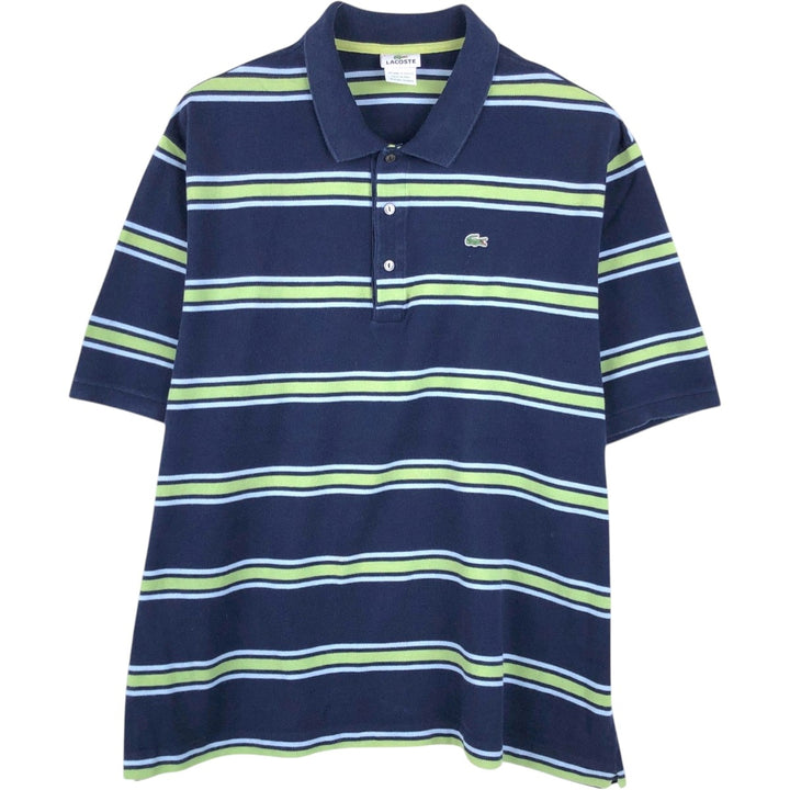 Big Size Lacoste (French Design) Striped Pattern Short-Sleeve Polo Shirt, Size 9 (Men's XXXL equivalent) cotton navy blue type Vintage Second Hand