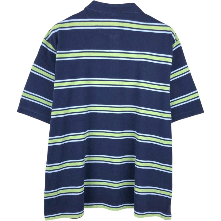 Big Size Lacoste (French Design) Striped Pattern Short-Sleeve Polo Shirt, Size 9 (Men's XXXL equivalent) cotton navy blue type Vintage Second Hand
