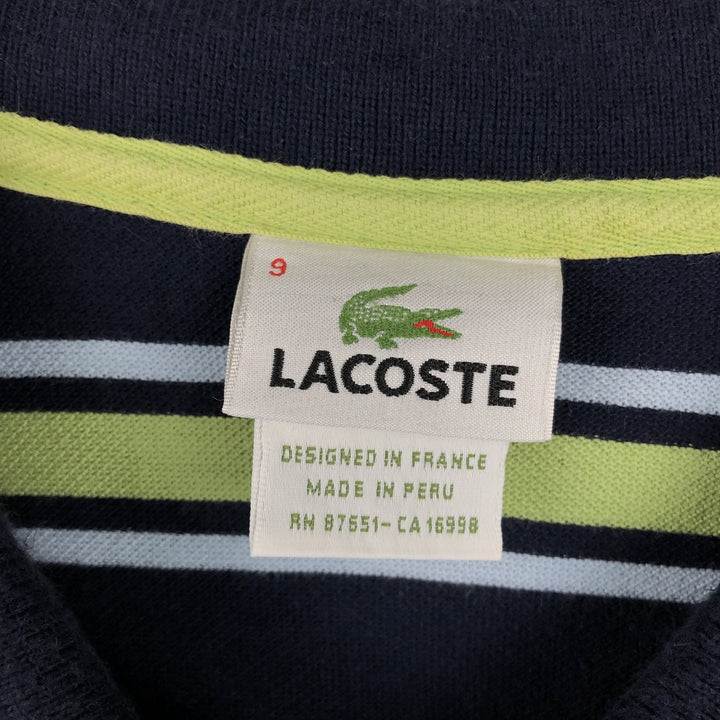 Big Size Lacoste (French Design) Striped Pattern Short-Sleeve Polo Shirt, Size 9 (Men's XXXL equivalent) cotton navy blue type Vintage Second Hand