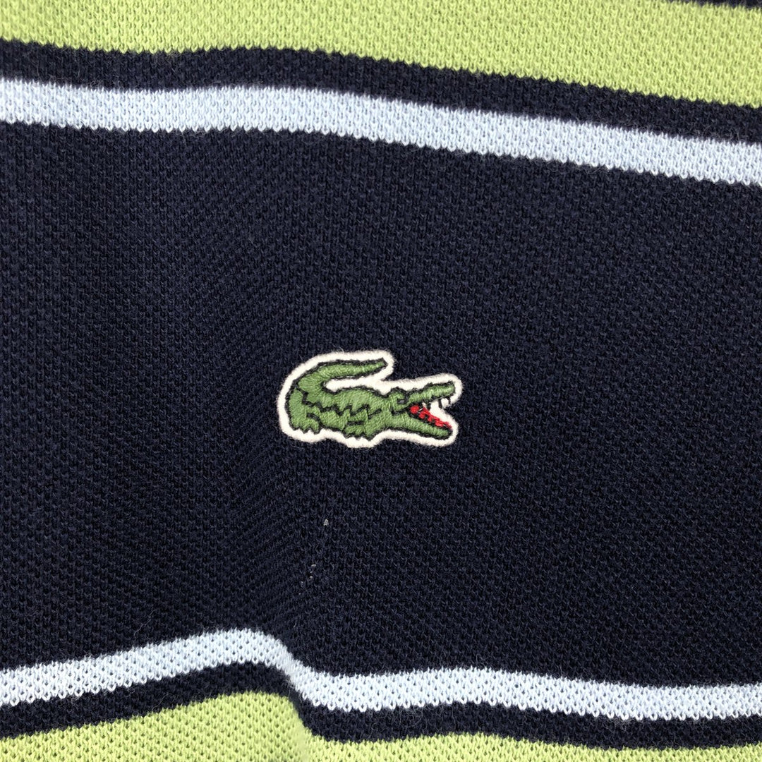 Big Size Lacoste (French Design) Striped Pattern Short-Sleeve Polo Shirt, Size 9 (Men's XXXL equivalent) cotton navy blue type Vintage Second Hand
