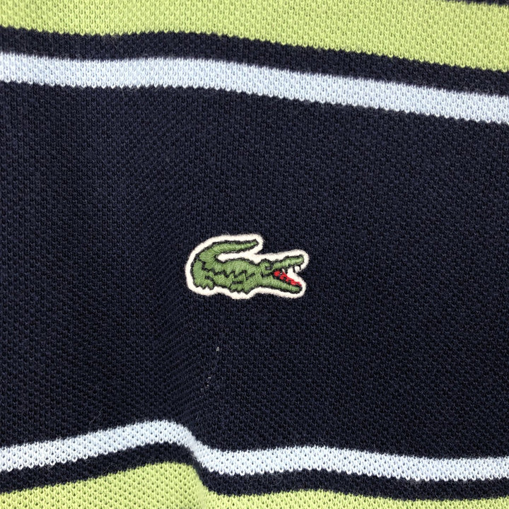 Big Size Lacoste (French Design) Striped Pattern Short-Sleeve Polo Shirt, Size 9 (Men's XXXL equivalent) cotton navy blue type Vintage Second Hand