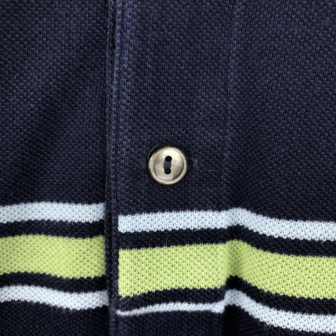 Big Size Lacoste (French Design) Striped Pattern Short-Sleeve Polo Shirt, Size 9 (Men's XXXL equivalent) cotton navy blue type Vintage Second Hand