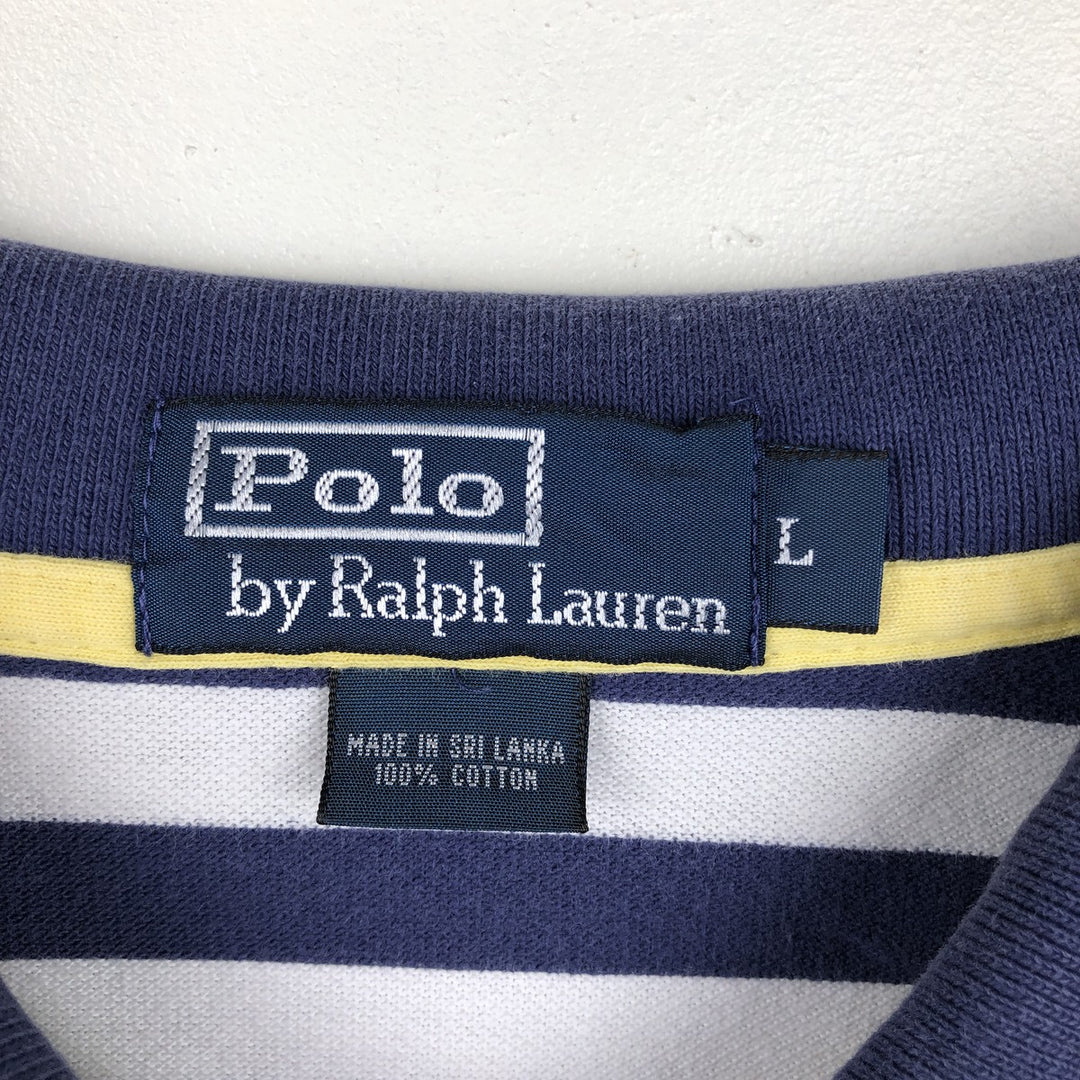 Ralph Lauren POLO by Ralph Lauren short sleeve striped polo shirt, men's size L cotton Purple type blue-purple Vintage Second Hand