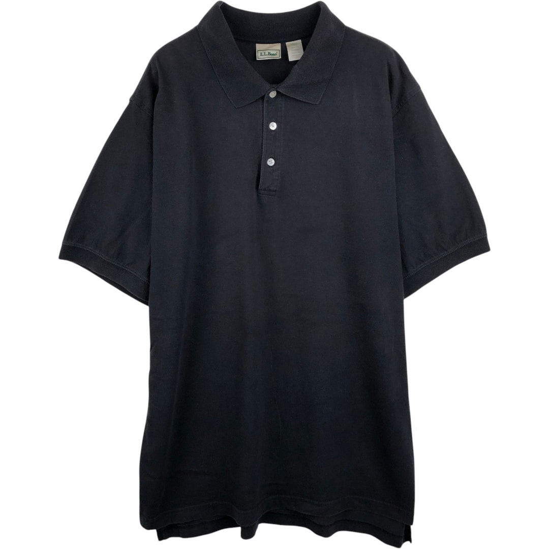 LLBean Men's Short Sleeve Polo Shirt (Size L) cotton black type Vintage Second Hand