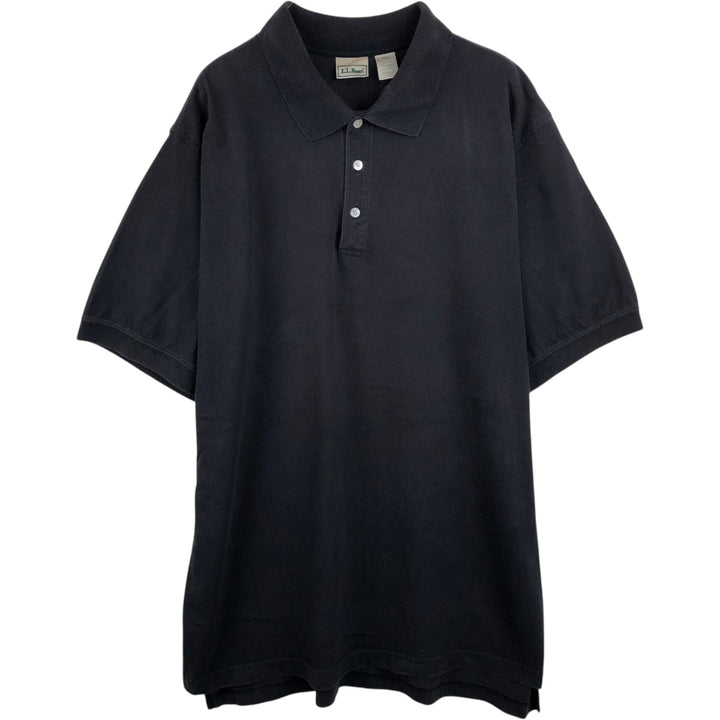 LLBean Men's Short Sleeve Polo Shirt (Size L) cotton black type Vintage Second Hand
