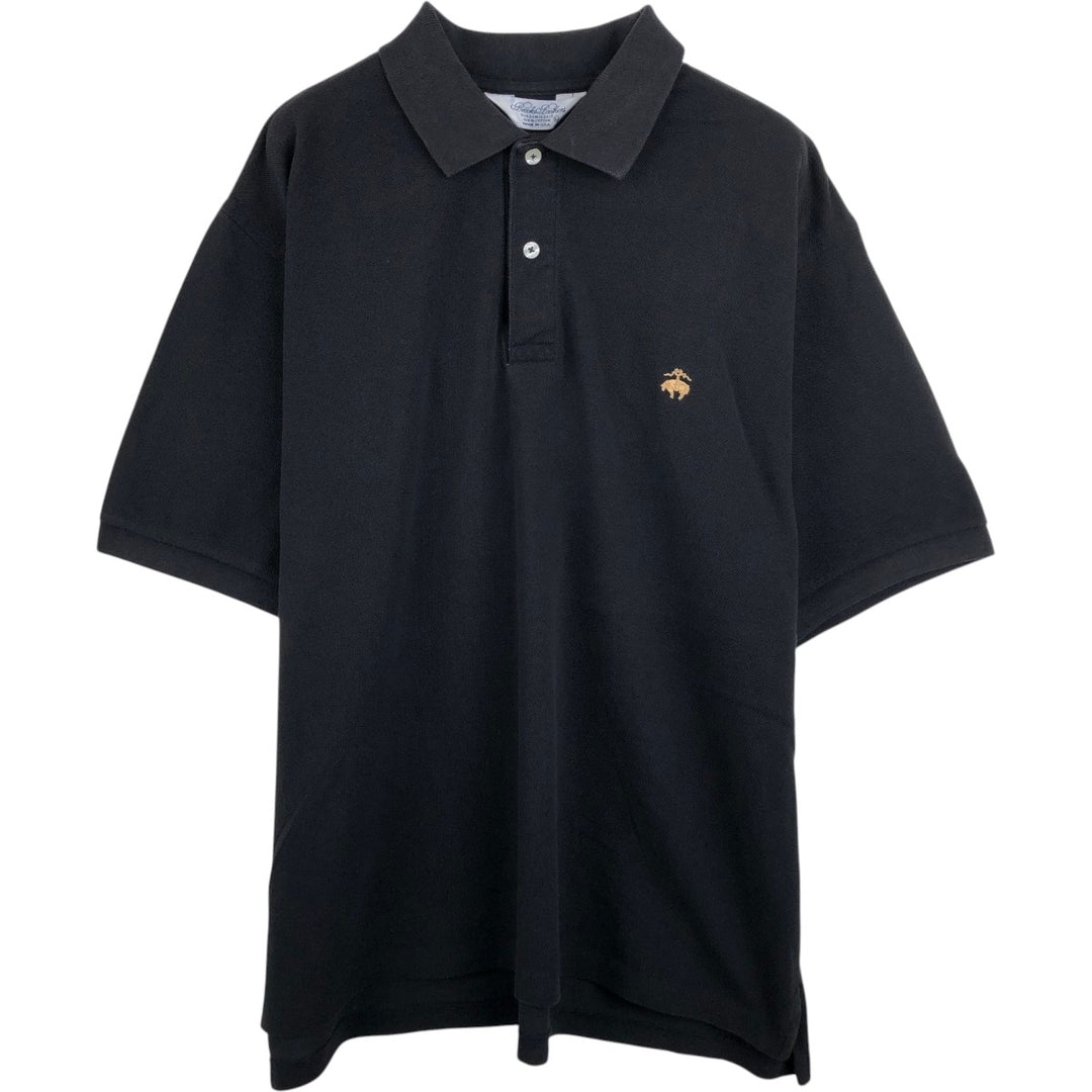 1990'S Brooks Brothers GOLDEN FLEECE Short-Sleeve Polo Shirt, Made in USA, Men's Size L (Equivalent), Vintage cotton black type Vintage Second Hand