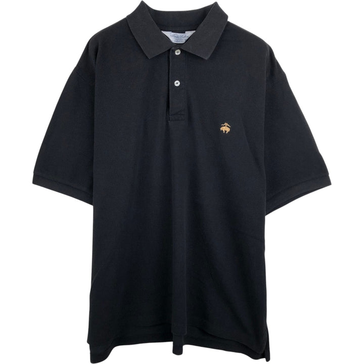 1990'S Brooks Brothers GOLDEN FLEECE Short-Sleeve Polo Shirt, Made in USA, Men's Size L (Equivalent), Vintage cotton black type Vintage Second Hand
