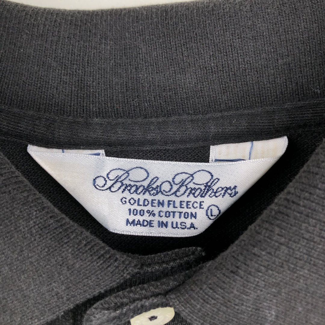 1990'S Brooks Brothers GOLDEN FLEECE Short-Sleeve Polo Shirt, Made in USA, Men's Size L (Equivalent), Vintage cotton black type Vintage Second Hand