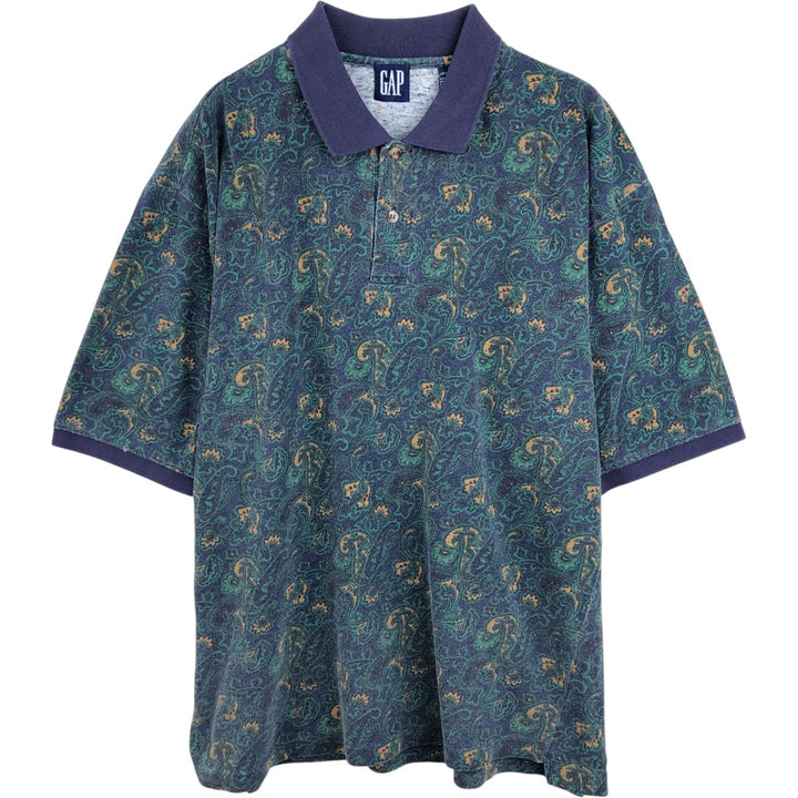 90'S GAP Old Gap Paisley Pattern Short-Sleeve Polo Shirt, Men's Size L (Equivalent), Vintage cotton navy blue type Vintage Second Hand
