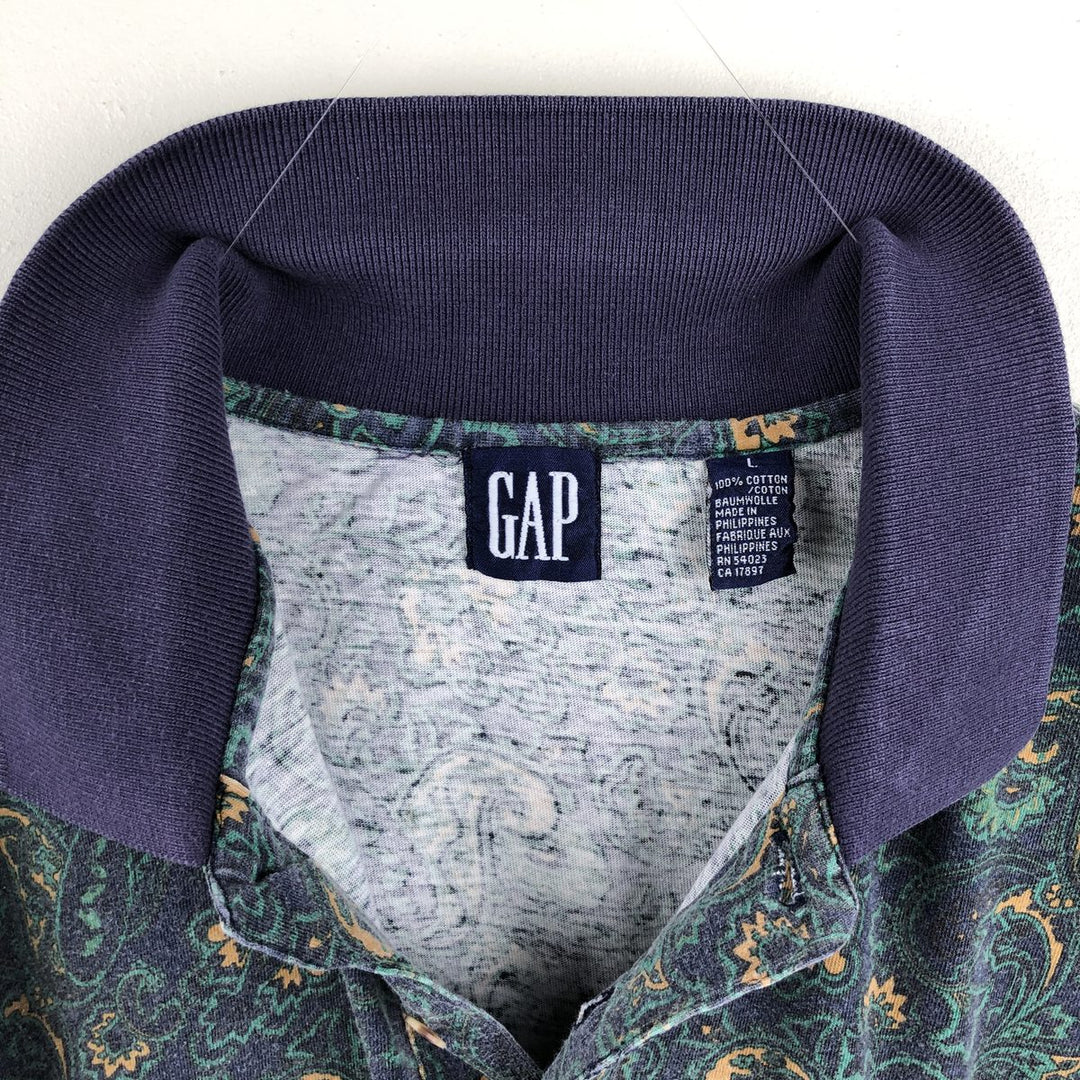 90'S GAP Old Gap Paisley Pattern Short-Sleeve Polo Shirt, Men's Size L (Equivalent), Vintage cotton navy blue type Vintage Second Hand