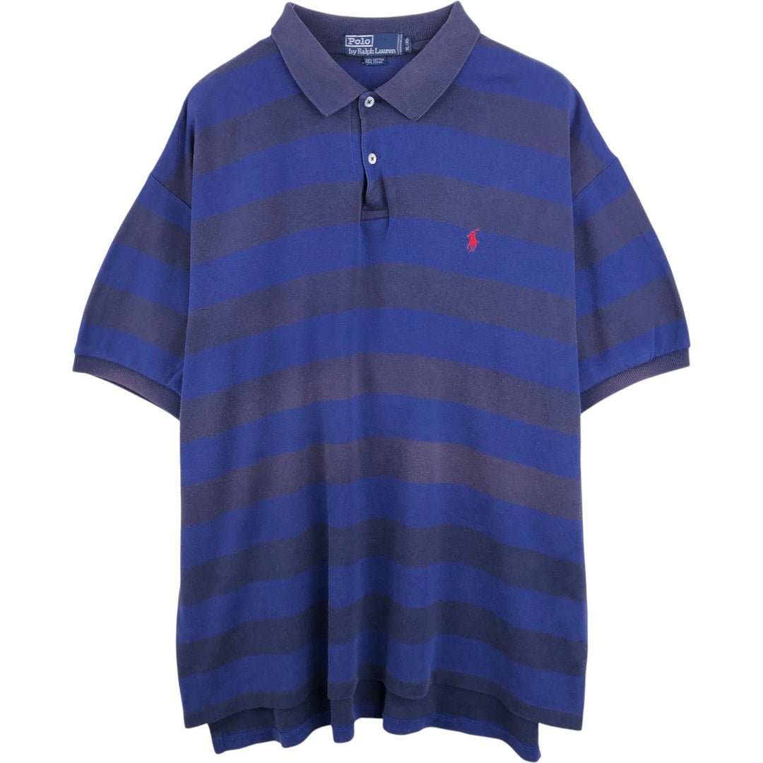 Ralph Lauren Polo by Ralph Lauren Short-Sleeve Striped Polo Shirt, Men's Size XL (approx.) cotton navy blue type Vintage Second Hand