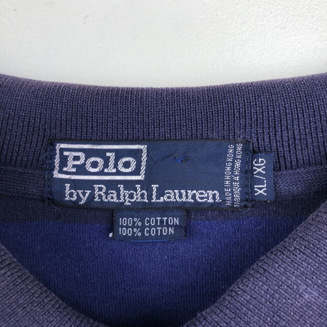 Ralph Lauren Polo by Ralph Lauren Short-Sleeve Striped Polo Shirt, Men's Size XL (approx.) cotton navy blue type Vintage Second Hand