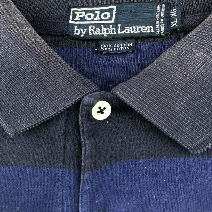 Ralph Lauren Polo by Ralph Lauren Short-Sleeve Striped Polo Shirt, Men's Size XL (approx.) cotton navy blue type Vintage Second Hand