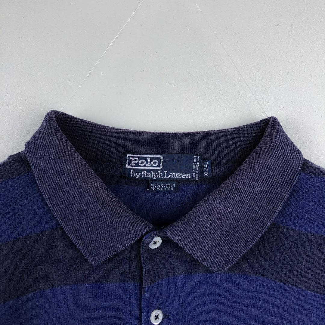 Ralph Lauren Polo by Ralph Lauren Short-Sleeve Striped Polo Shirt, Men's Size XL (approx.) cotton navy blue type Vintage Second Hand