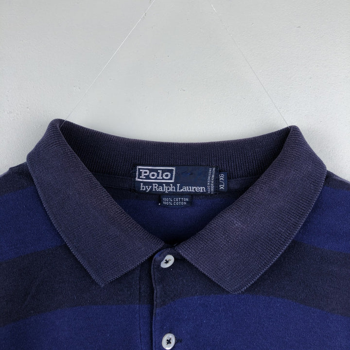 Ralph Lauren Polo by Ralph Lauren Short-Sleeve Striped Polo Shirt, Men's Size XL (approx.) cotton navy blue type Vintage Second Hand