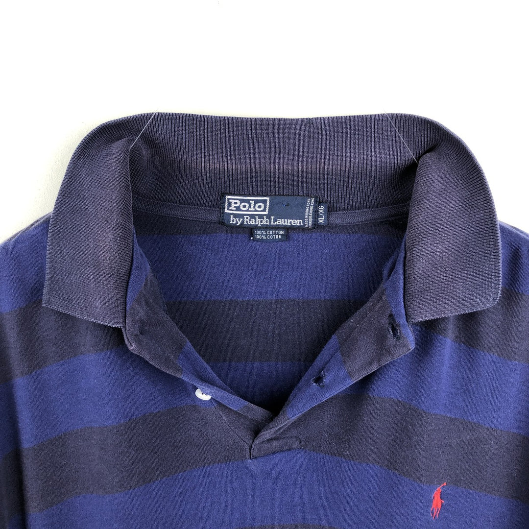 Ralph Lauren Polo by Ralph Lauren Short-Sleeve Striped Polo Shirt, Men's Size XL (approx.) cotton navy blue type Vintage Second Hand