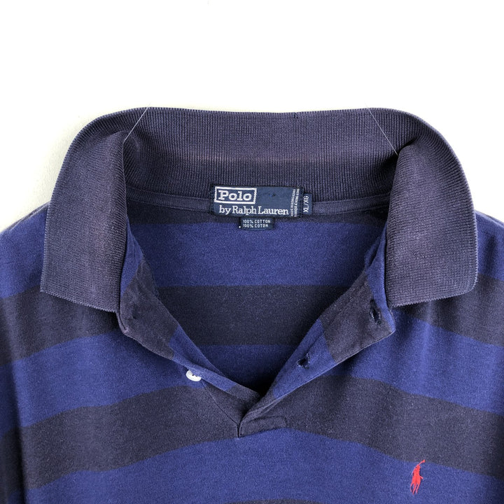 Ralph Lauren Polo by Ralph Lauren Short-Sleeve Striped Polo Shirt, Men's Size XL (approx.) cotton navy blue type Vintage Second Hand