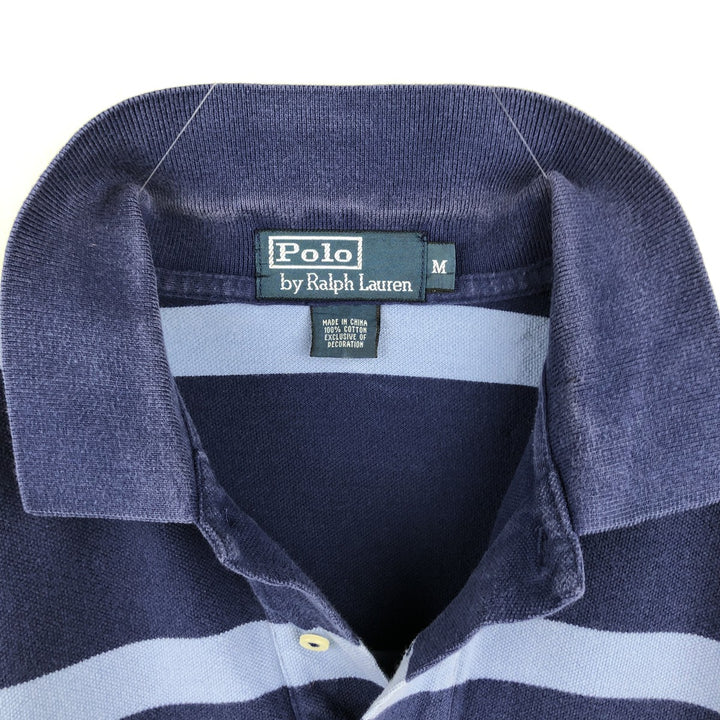 Ralph Lauren POLO by Ralph Lauren short sleeve striped polo shirt, men's size M cotton navy blue type Vintage Second Hand