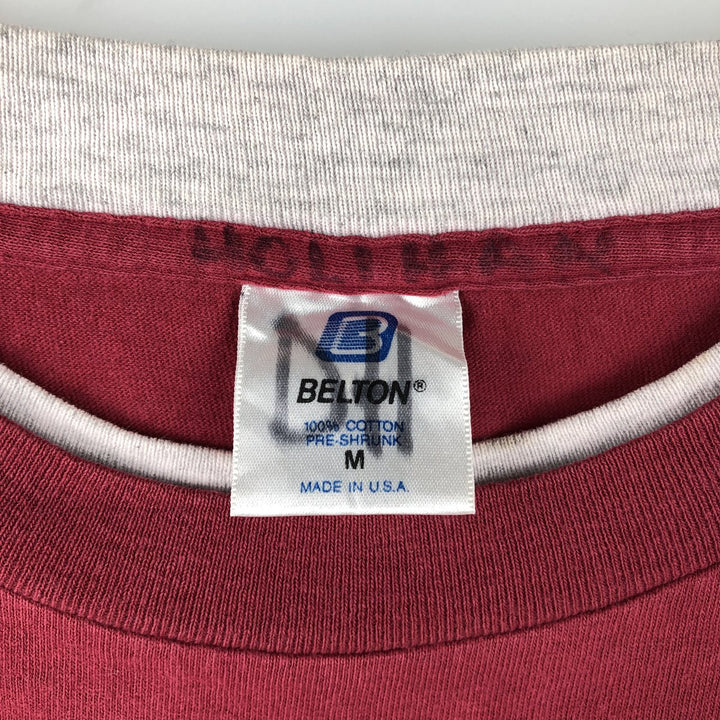 90'S BELTON College T-shirt, Made in USA, Men's Size M (approx.), Vintage cotton red type Vintage Second Hand