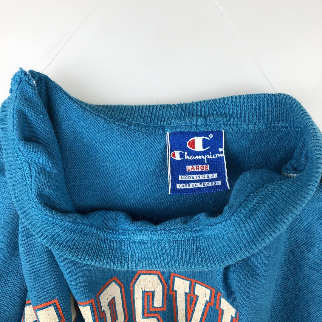 90'S Champion College T-shirt, Made in USA, Men's L size, Vintage cotton Blue type light blue Vintage Second Hand