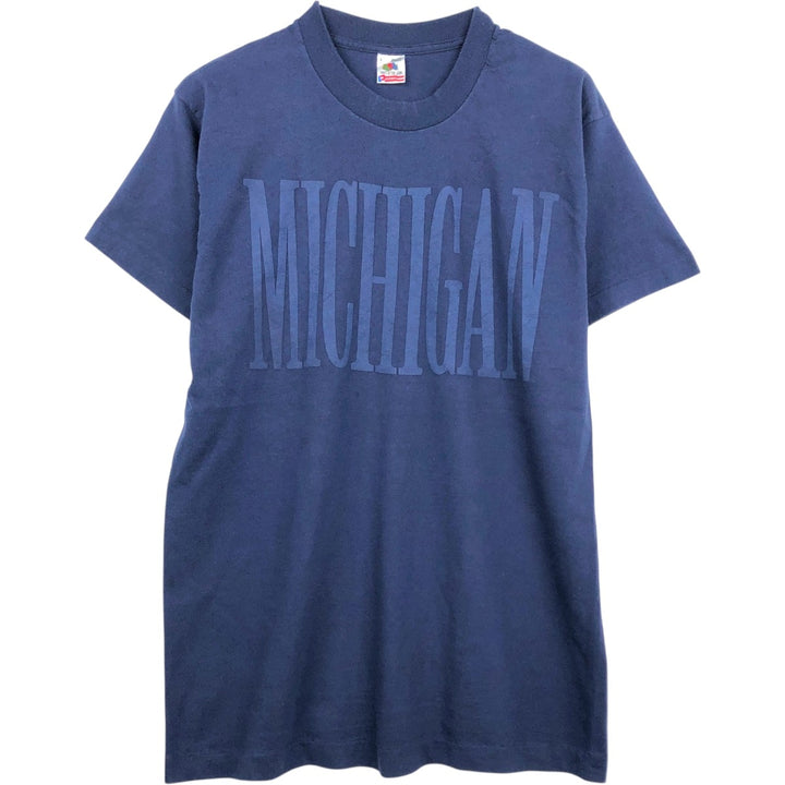 90'S Fruit of the Loom University of Michigan College T-shirt, Made in USA, Men's Size L (approx.), Vintage cotton navy blue type Vintage Second Hand