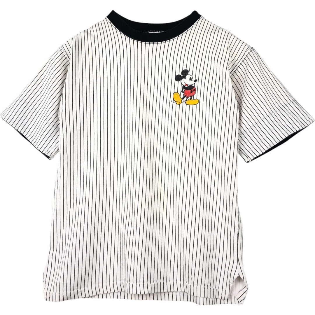 80s-90'S Disney Mickey Mouse Stripe Pattern Character Print T-Shirt, Made in USA, Men's Size S (Equivalent), Vintage unclear white type Vintage Second Hand