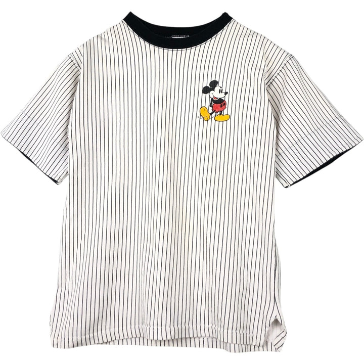 80s-90'S Disney Mickey Mouse Stripe Pattern Character Print T-Shirt, Made in USA, Men's Size S (Equivalent), Vintage unclear white type Vintage Second Hand