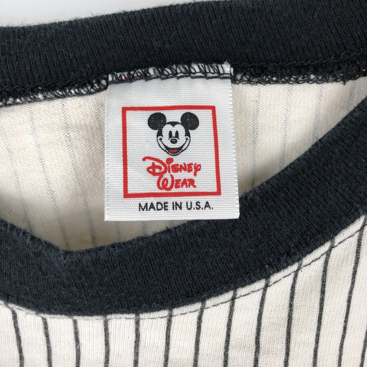 80s-90'S Disney Mickey Mouse Stripe Pattern Character Print T-Shirt, Made in USA, Men's Size S (Equivalent), Vintage unclear white type Vintage Second Hand
