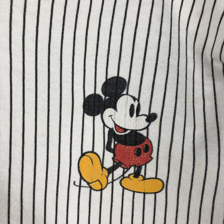 80s-90'S Disney Mickey Mouse Stripe Pattern Character Print T-Shirt, Made in USA, Men's Size S (Equivalent), Vintage unclear white type Vintage Second Hand