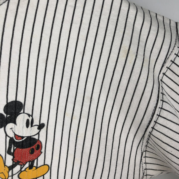 80s-90'S Disney Mickey Mouse Stripe Pattern Character Print T-Shirt, Made in USA, Men's Size S (Equivalent), Vintage unclear white type Vintage Second Hand