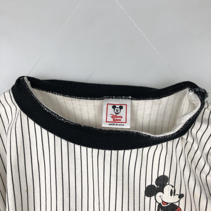 80s-90'S Disney Mickey Mouse Stripe Pattern Character Print T-Shirt, Made in USA, Men's Size S (Equivalent), Vintage unclear white type Vintage Second Hand