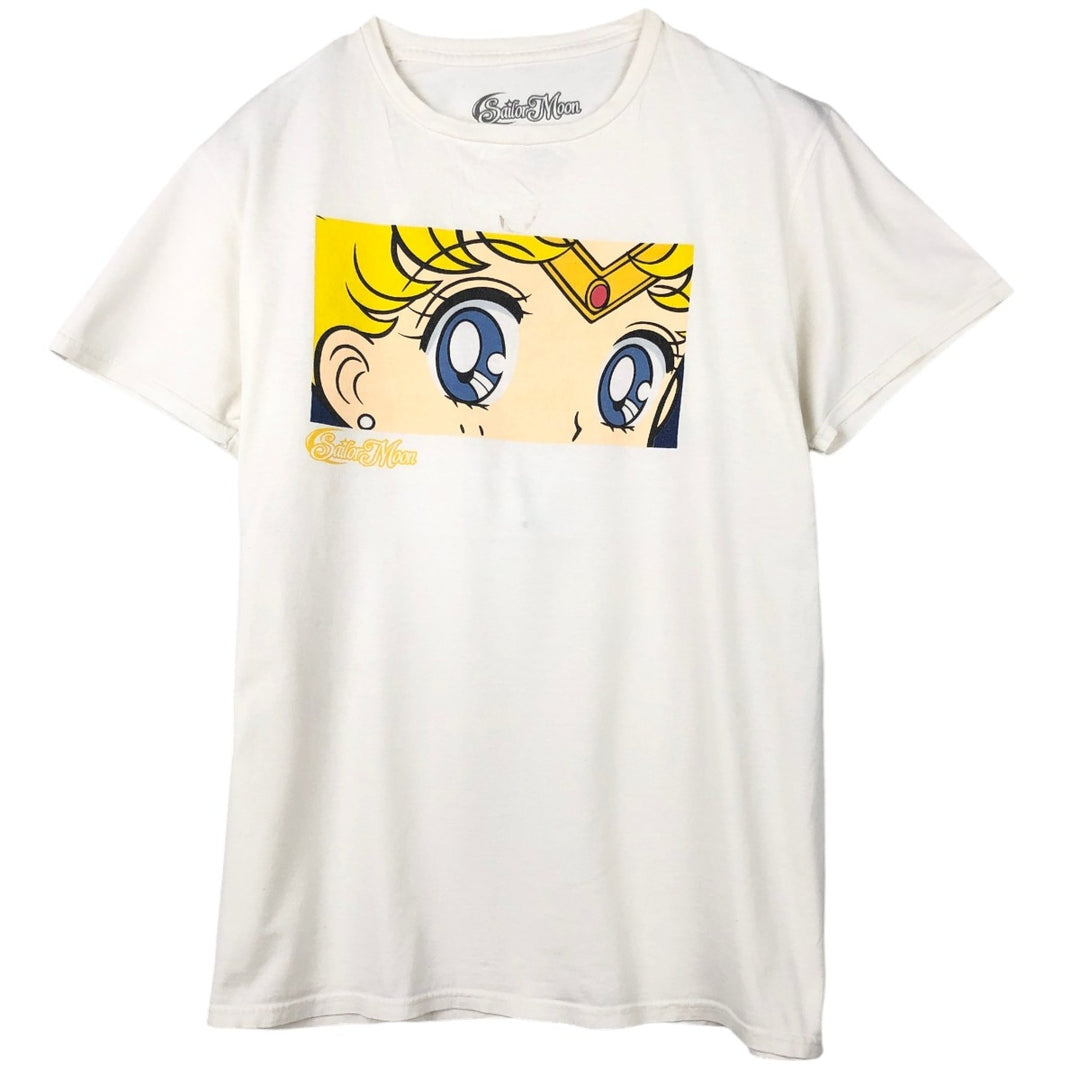SAILOR MOON Pretty Guardian Sailor Moon Anime Character Print T-shirt Men's L size cotton white type Vintage Second Hand