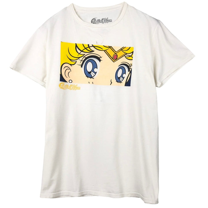 SAILOR MOON Pretty Guardian Sailor Moon Anime Character Print T-shirt Men's L size cotton white type Vintage Second Hand