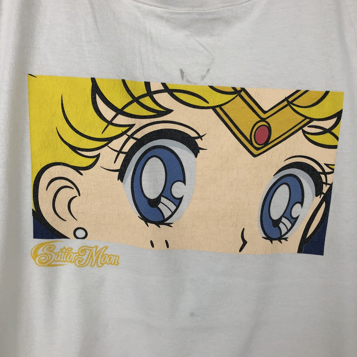 SAILOR MOON Pretty Guardian Sailor Moon Anime Character Print T-shirt Men's L size cotton white type Vintage Second Hand