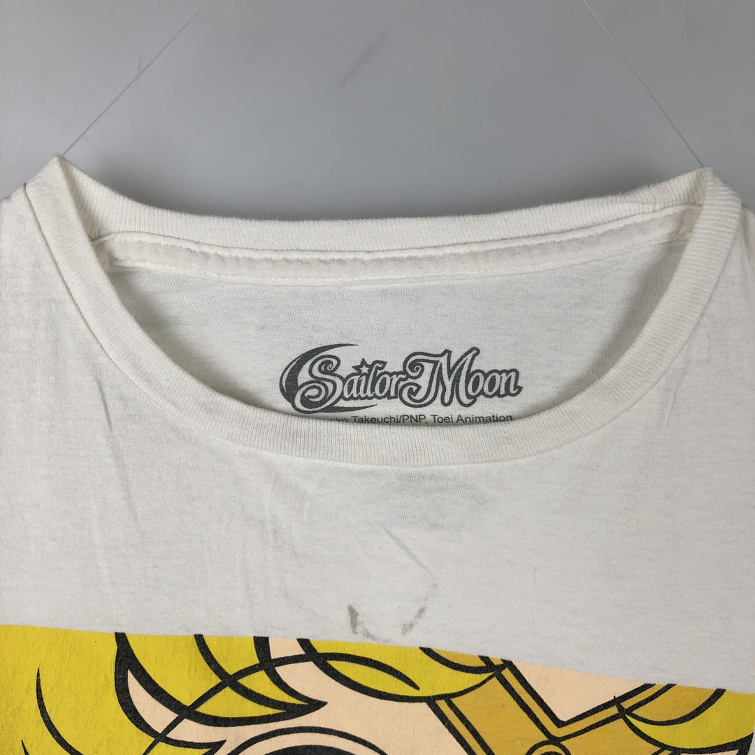 SAILOR MOON Pretty Guardian Sailor Moon Anime Character Print T-shirt Men's L size cotton white type Vintage Second Hand