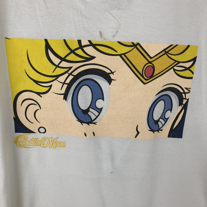 SAILOR MOON Pretty Guardian Sailor Moon Anime Character Print T-shirt Men's L size cotton white type Vintage Second Hand
