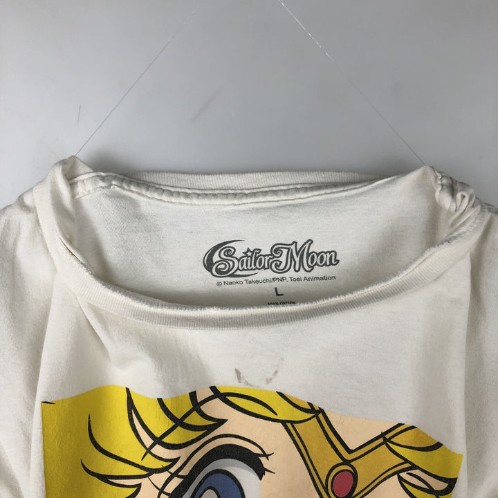 SAILOR MOON Pretty Guardian Sailor Moon Anime Character Print T-shirt Men's L size cotton white type Vintage Second Hand
