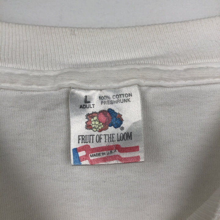 90'S Fruit of the Loom Back to the Fifties Fire Pattern Motorcycle T-Shirt, Made in USA, Men's Size L (approx.) cotton white type Vintage Second Hand