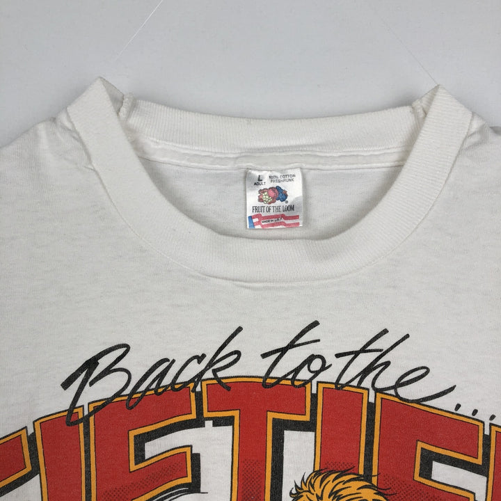 90'S Fruit of the Loom Back to the Fifties Fire Pattern Motorcycle T-Shirt, Made in USA, Men's Size L (approx.) cotton white type Vintage Second Hand