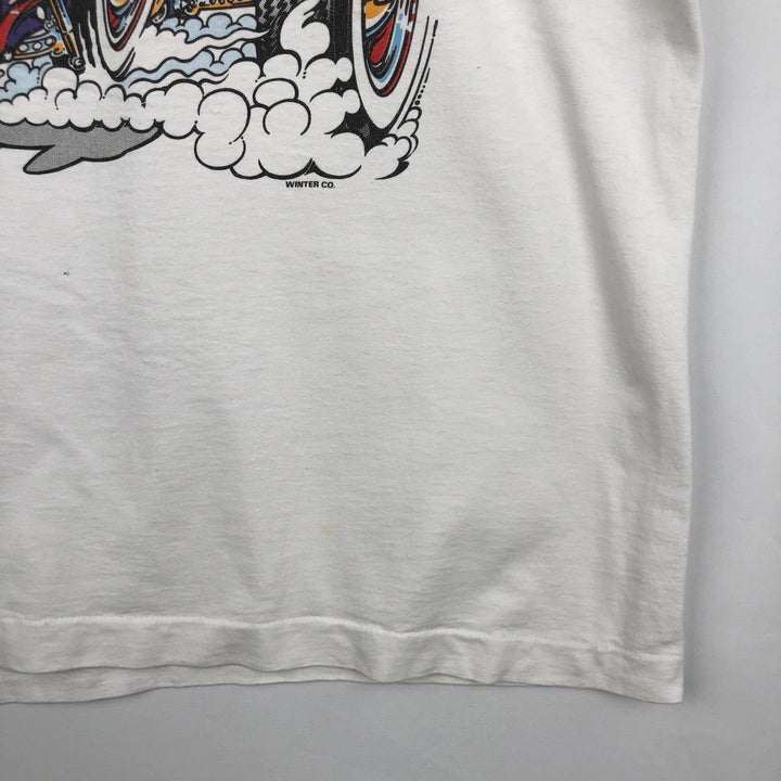 90'S Fruit of the Loom Back to the Fifties Fire Pattern Motorcycle T-Shirt, Made in USA, Men's Size L (approx.) cotton white type Vintage Second Hand