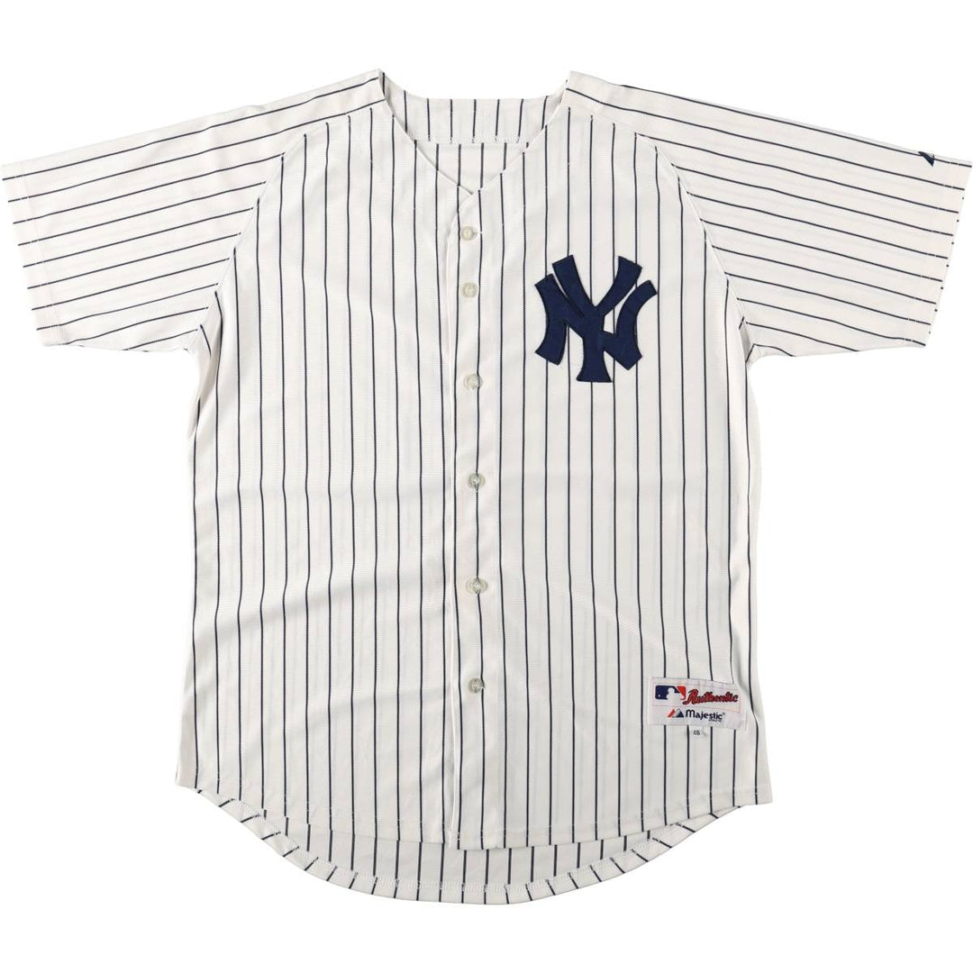 Majestic MLB NEW YORK YANKEES Stripe Pattern Game Shirt Baseball Shirt Men's Size L unclear white type Vintage Second Hand