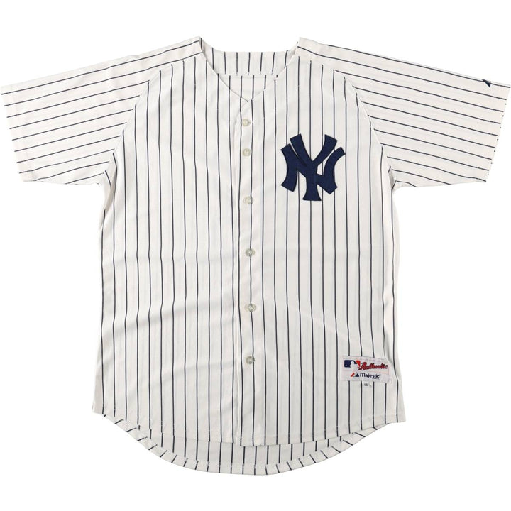 Majestic MLB NEW YORK YANKEES Stripe Pattern Game Shirt Baseball Shirt Men's Size L unclear white type Vintage Second Hand