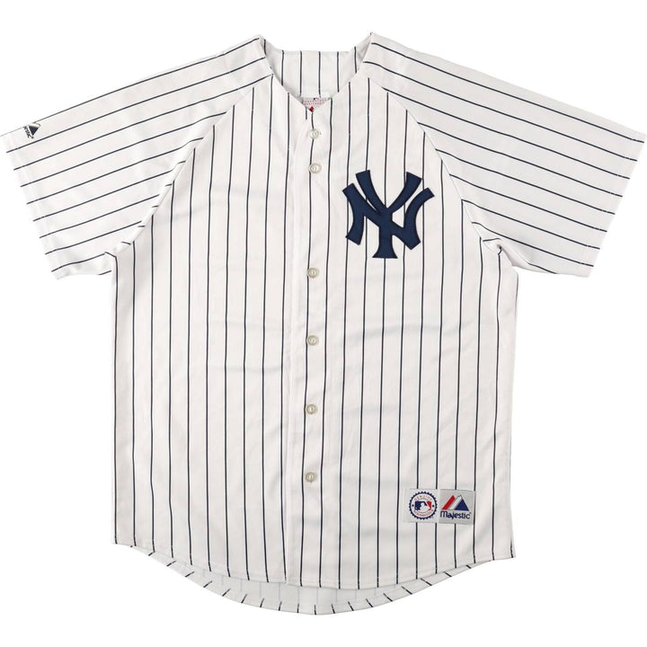 Majestic MLB NEW YORK YANKEES Stripe Pattern Game Shirt Baseball Shirt Men's Size L polyester white type Vintage Second Hand