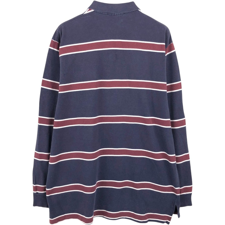 Ralph Lauren POLO by Ralph Lauren Multi-stripe Long-Sleeve Polo Shirt, Made in USA, Men's Size XL (approx.) cotton navy blue type Vintage Second Hand