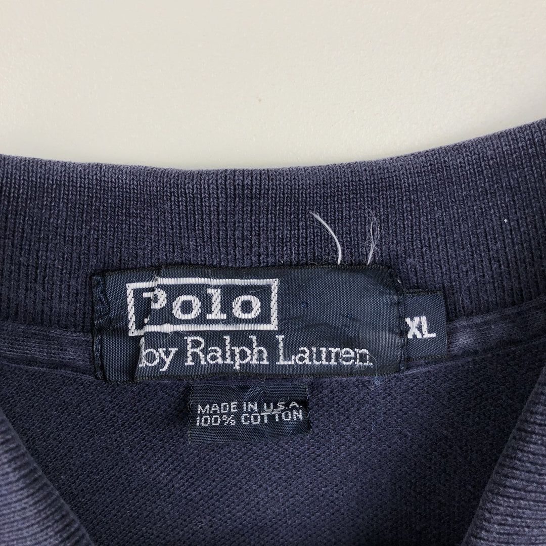 Ralph Lauren POLO by Ralph Lauren Multi-stripe Long-Sleeve Polo Shirt, Made in USA, Men's Size XL (approx.) cotton navy blue type Vintage Second Hand